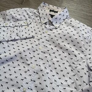 Banana Republic Shirt Mens Small White Tech Stretch Dog AOP Slim Flex Fit Casual